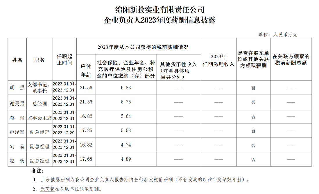 綿陽新投實業(yè)有限責任公司企業(yè)負責人2023年度薪酬信息披露_01.png
